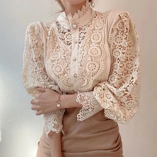 Naina - Long Sleeve Shirt with Lace and Coupling