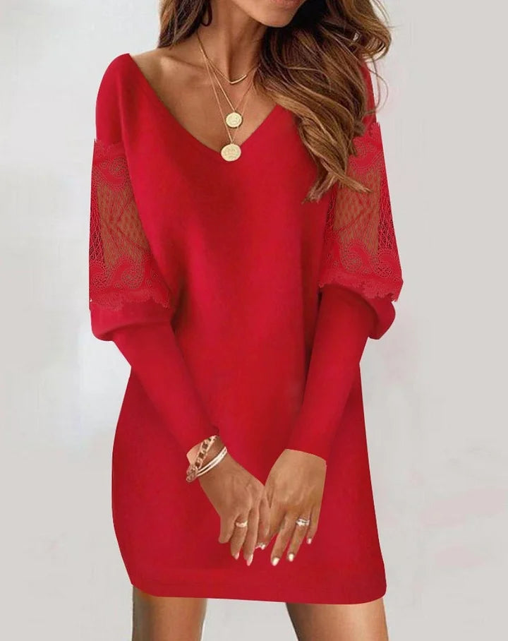 Fenne - Long Sleeves and a V-Neck Patchwork dress