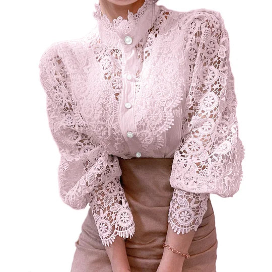 Naina - Long Sleeve Shirt with Lace and Coupling