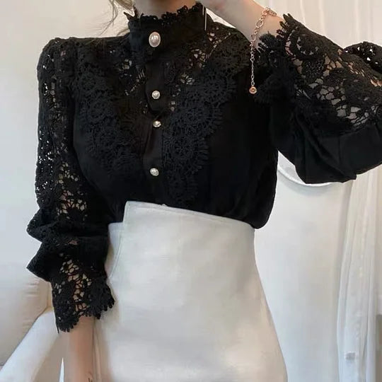 Naina - Long Sleeve Shirt with Lace and Coupling