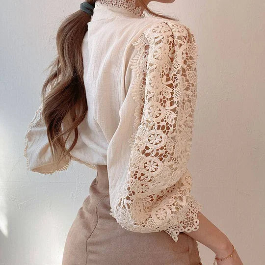 Naina - Long Sleeve Shirt with Lace and Coupling