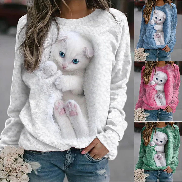 Gaby - Long Sleeve Sweatshirt With Cat Print